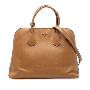 PRADA Brown Leather Saffiano Shoulder Bag